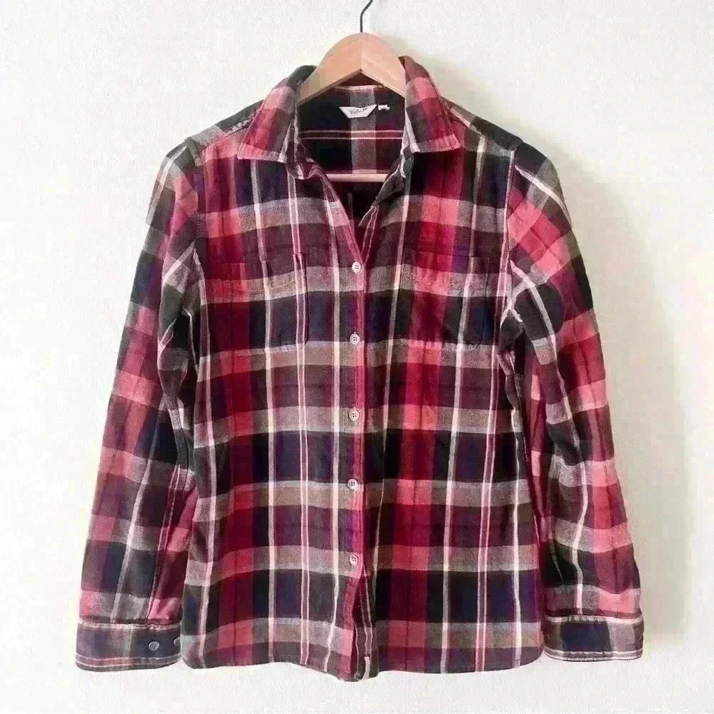 Woolrich Sz M Womens Red Plaid Flannel 100% Cotton Button Down Shirt